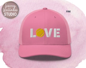 LOVE Tennis Trucker Hat, Tennis Hat, Cute Tennis Gear, Gift for Her, Tennis Gift, Tennis Team Matching Hat, Custom Tennis Hat
