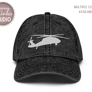 Black Hawk Helicopter Baseball Cap, Embroidered Airplane Hat, Pilot Wife Gift