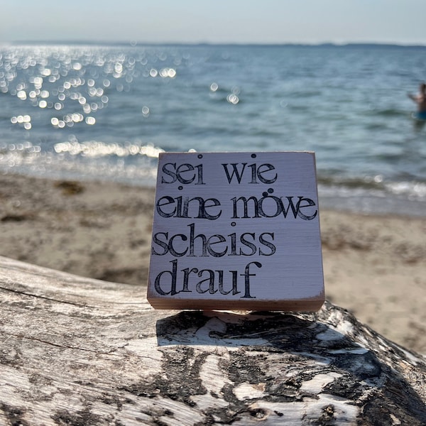 Sei eine Möwe Scheiss drauf-Holzschild mit Spruch-Jetzt bestellen!Positive Vibes, Strandfeeling, Holzbild, Spruchbild, nachhaltig dekorieren