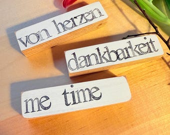 Set of wooden signs - Gratitude From the Heart & Me Time | Handmade decoration with saying | Decoration for mindfulness, gift idea for friends
