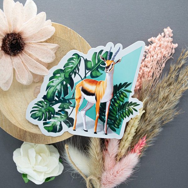 Antilopen Sticker | Monstera Pflanzen Dekoration Aufkleber | Scrapbook Sticker für Sammelalbum | Safari Tiere Zoo
