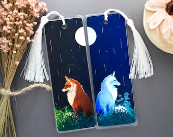 Mystical Foxes Bookmark | Red and Blue Fox Japanese Design