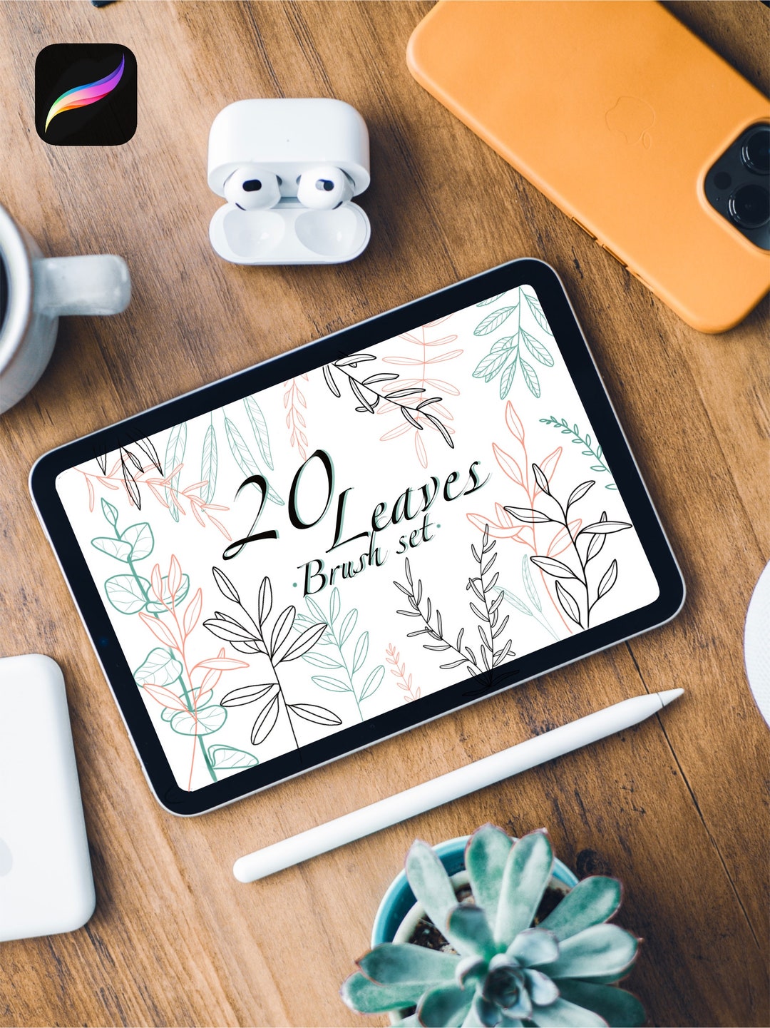 Leaf Outline Brush Set for Procreate | Botanical Herbs (digital ...