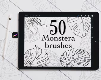 Monstera Blatt Gliederung Pinsel Set für Procreate | 50 Tropische Stempelpinsel