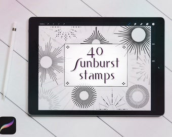 40 Sunburst-stämpelpenslar för Procreate | Dekorativ tatueringsdesign (digital nedladdning)