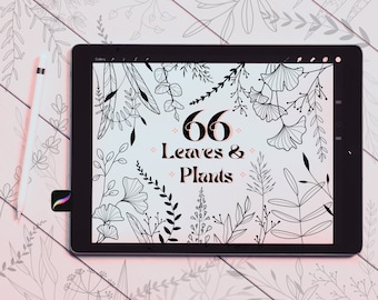 Procreate stämpelset | 66 botaniska växt- och bladpenslar (digital nedladdning)