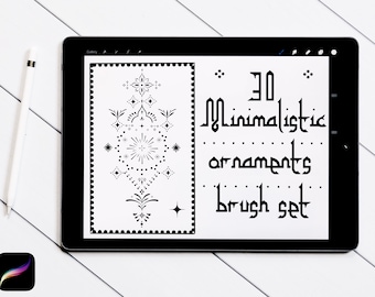 Minimalistisk ornamentpenselset för Procreate | Tatueringslinjer (digital nedladdning)