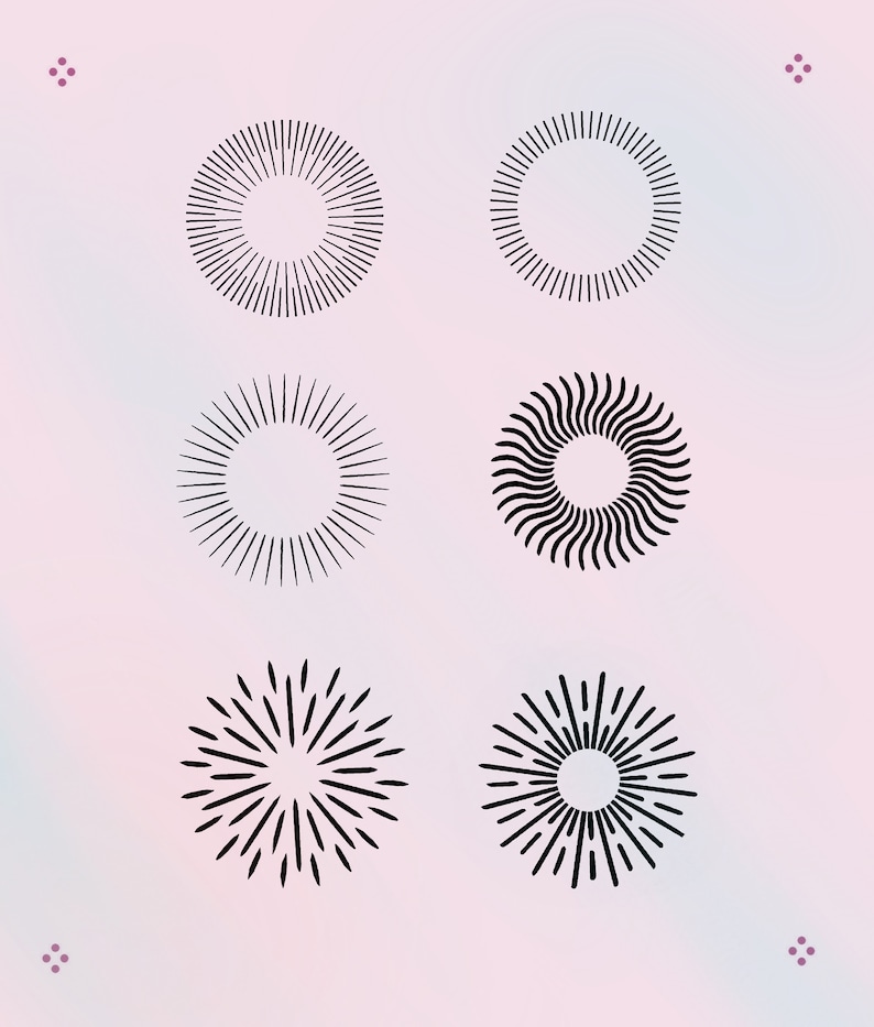 40 Sunburst-stämpelpenslar för Procreate | Dekorativ tatueringsdesign (digital nedladdning) bild 3
