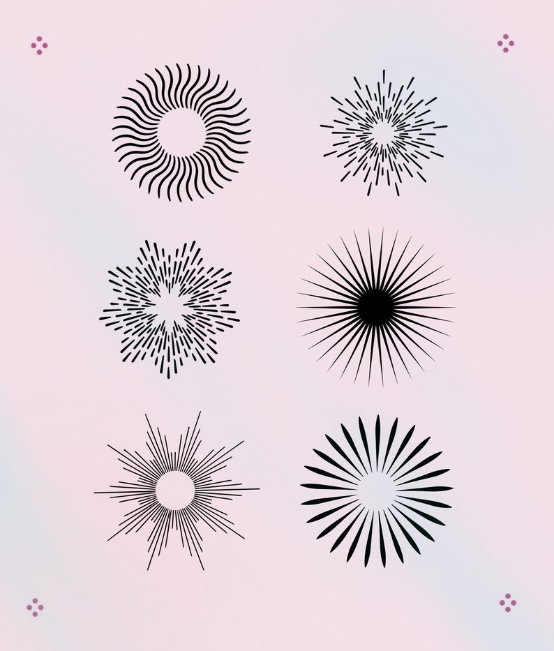 40 Sunburst-stämpelpenslar för Procreate | Dekorativ tatueringsdesign (digital nedladdning) bild 4