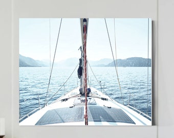 Sailing Nautical Canvas Print Wall Art Sailboat Photo Yacht in Blue Sea Yachting Coastal Seascape Wall Decor Ready to Hang, Sail Lover Gift