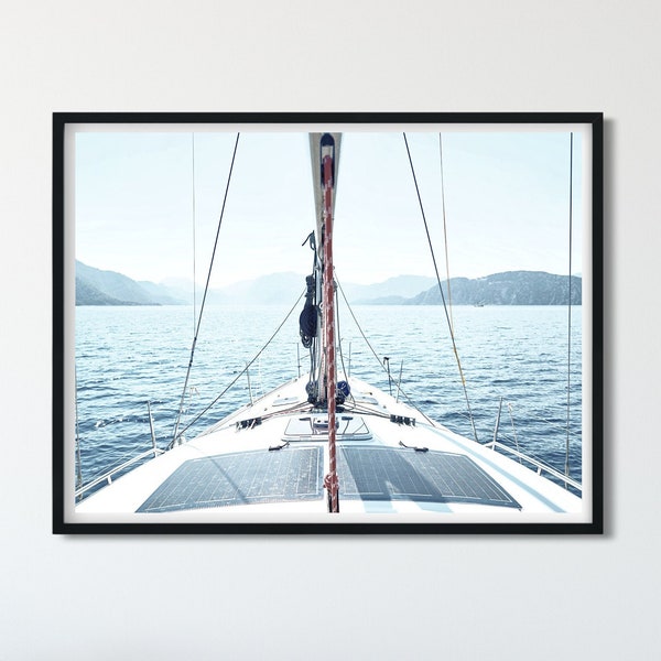 Sailing Nautical Photo Printable Wall Art Sailboat Print Yacht in Blue Sea Poster Yachting Wall Decor Coastal Print Instant Download