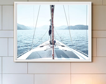Sailing Nautical Photo Printable Wall Art Sailboat Print Yacht in Blue Sea Poster Yachting Wall Decor Coastal Print Instant Download