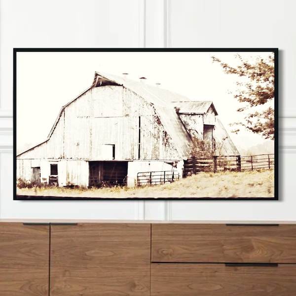 Samsung Frame Tv Art Old Barn Farmhouse Instant Download Tv Art White Barn Rustic Decor Country Landscape Art for Frame Tv Farm Brown Gold