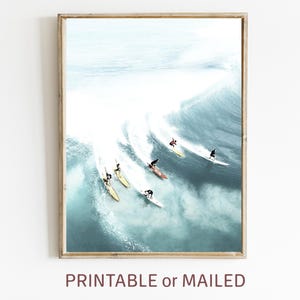 Surfers Aerial Photo Printable or Mailed, Ocean Surfing Print, California Surf Photo, Big Waves Surf Poster, Blue Ocean Coastal Photo