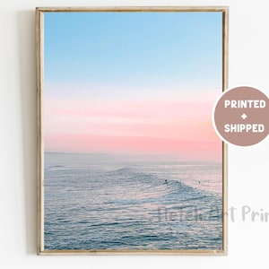Rosa Sonnenuntergang Strand Foto Versendet Ozean Sonnenuntergang Pastell Bunter Druck Blauer Ozean Druck Meer Sonnenaufgang Poster, Küstenwand Dekor Strand Druck