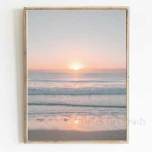 Beach Sunset Pastel Photo Printable Ocean Sunset Blue Blush Pink Print Sea Sunrise Poster Seascape Coastal Wall Decor Seashore Wave Print