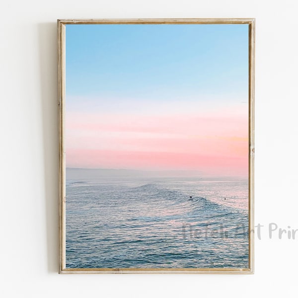Pink Sunset Beach Photo Printable Ocean Sunset Pastel Colorful Print Blue Ocean Print Sea Sunrise Poster Coastal Wall Decor Beach Print