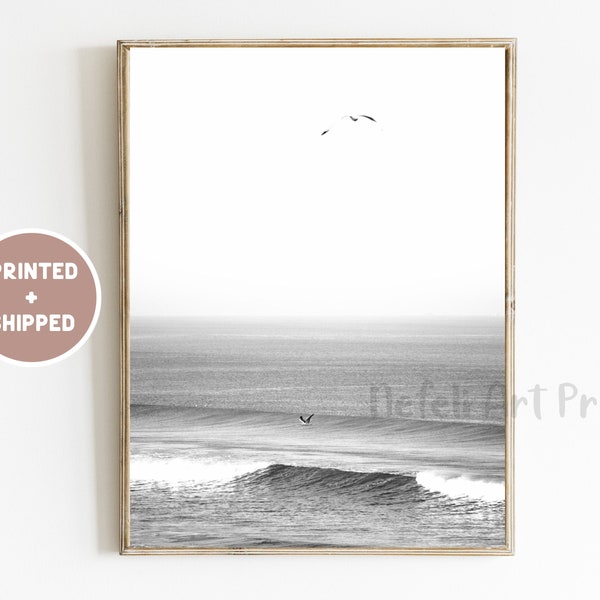 Black and White Ocean Photo Printed and Shipped, Waves Coastal Minimalist Print, Nautical Sea Print, Beach House Wall Decor, Surf Wall Art