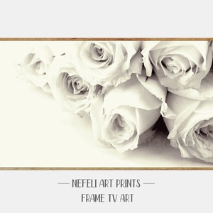 Samsung Frame Tv Art Roses Czarno-białe Natychmiastowe pobranie Tv Art Minimalistyczna kwiatowa sztuka cyfrowa na telewizor Białe kwiaty Rocznica Tv Art