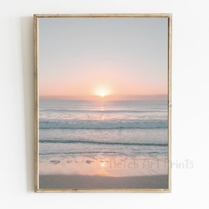 Strand Sonnenuntergang Pastell Foto druckbare Ozean Sonnenuntergang blau blush rosa Print Meer Sonnenaufgang Poster Seelandschaft Küsten Wand Dekor Meer Welle Print