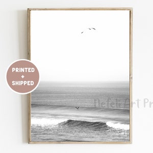 Black and White Ocean Photo Printed and Shipped, Waves Coastal Minimalist Print, Nautical Sea Print, Beach House Wall Decor, Surf Wall Art