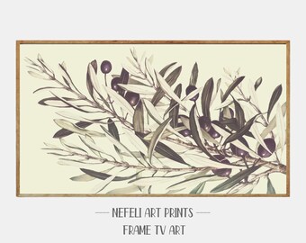 Samsung Frame Tv Art Olive Branch Neutral Vintage Painting Instant Download, Tree Leaves Country Digital Art for Tv, Botanical Farmhouse Art