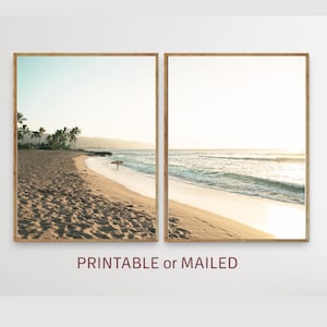 Surfer on Tropical Beach Set of 2 Prints Ocean Coastal Printable or Mailed California Sandy Beach Diptych Art Surf Waves Photo Surfing Print