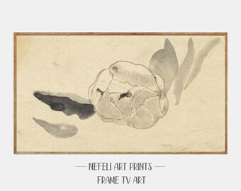 Arte para TV Samsung Frame con dibujo minimalista de flores, pintura moderna de flores a tinta, descarga instantánea de arte para TV, arte digital para TV botánico neutro vintage