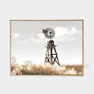 Windmill Photo Printable Farmhouse Aermotor Print Southwestern Wall Art Country Rustic Wall Decor Farmhouse Photo Bronze Gold Gray Poster