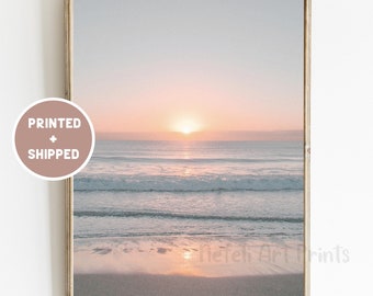 Beach Sunset Pastel Print Mailed Ocean Sunset Blue Blush Pink Photo Sea Sunrise Poster Seascape Coastal Home Wall Decor Seashore Wave Print