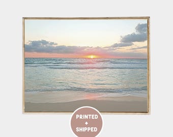 Ocean Pink Sunset Pastel Photo Shipped Pastel Beach Blush Sunset Print Sea Sunrise Poster Seascape Coastal Wall Decor Seashore Wave Print