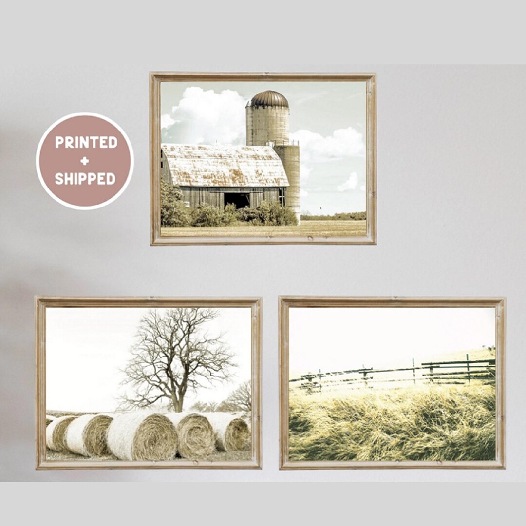 Farmhouse Neutral Set of 3 Photo Printed and Shipped Wall Art Barn Hay ...