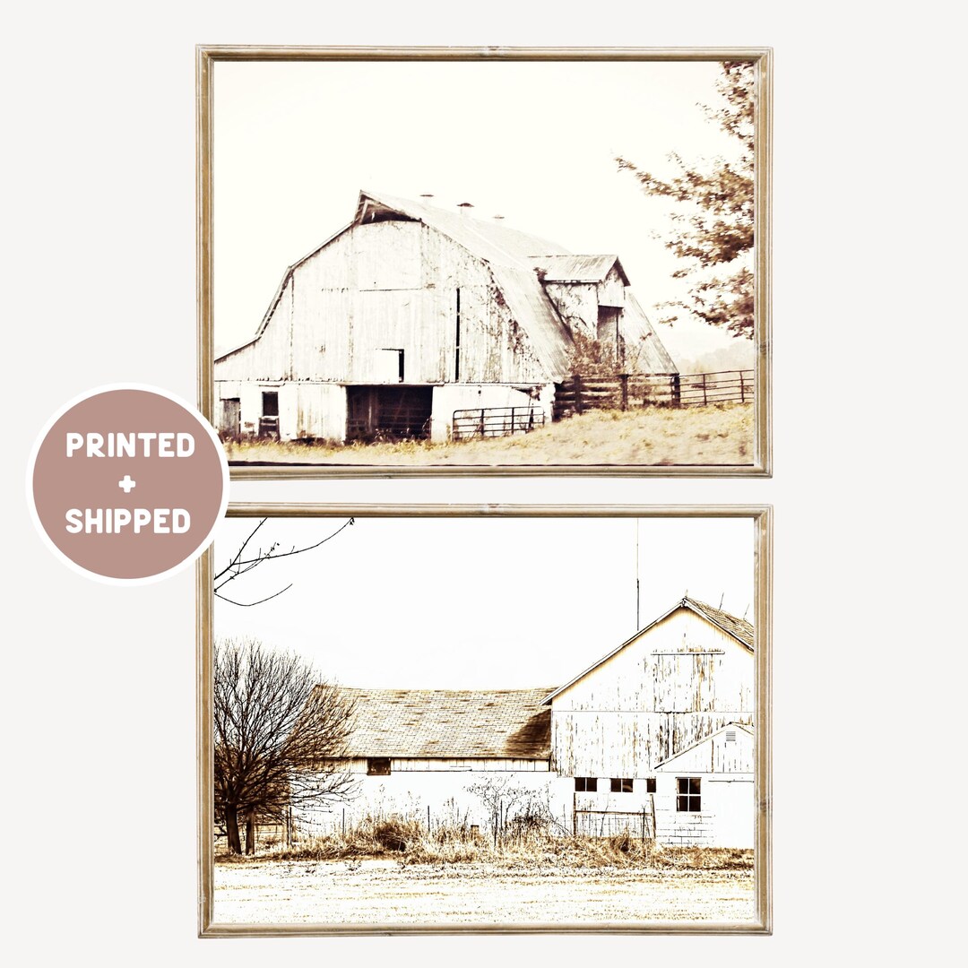 Set of 2 Old Barn Farmhouse Prints Mailed White Barn Rustic Home Wall ...