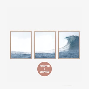 Juego de 3 impresiones artísticas de pared con olas grandes en el océano, tríptico de surf con olas grandes, foto de ola azul, impresión de olas enormes, impresión fotográfica de surf en el océano