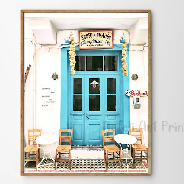 Greek Island Taverna With Blue Door Photo Printable Wall Decor Mediterranean Summer Print Kimolos Print Greek Village Cyclades Travel Photo