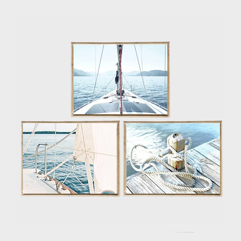 Sailing Yacht Set of 3 Photo Printable Wall Art Sailboat Ocean Print ...