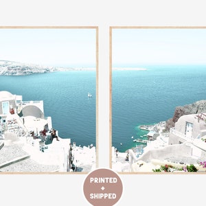 Santorini Set of 2 Prints Greece Coastal Photo Diptych Mailed Wall Art Greek Island Photo Mediterranean Travel Print Santorini Summer Photo