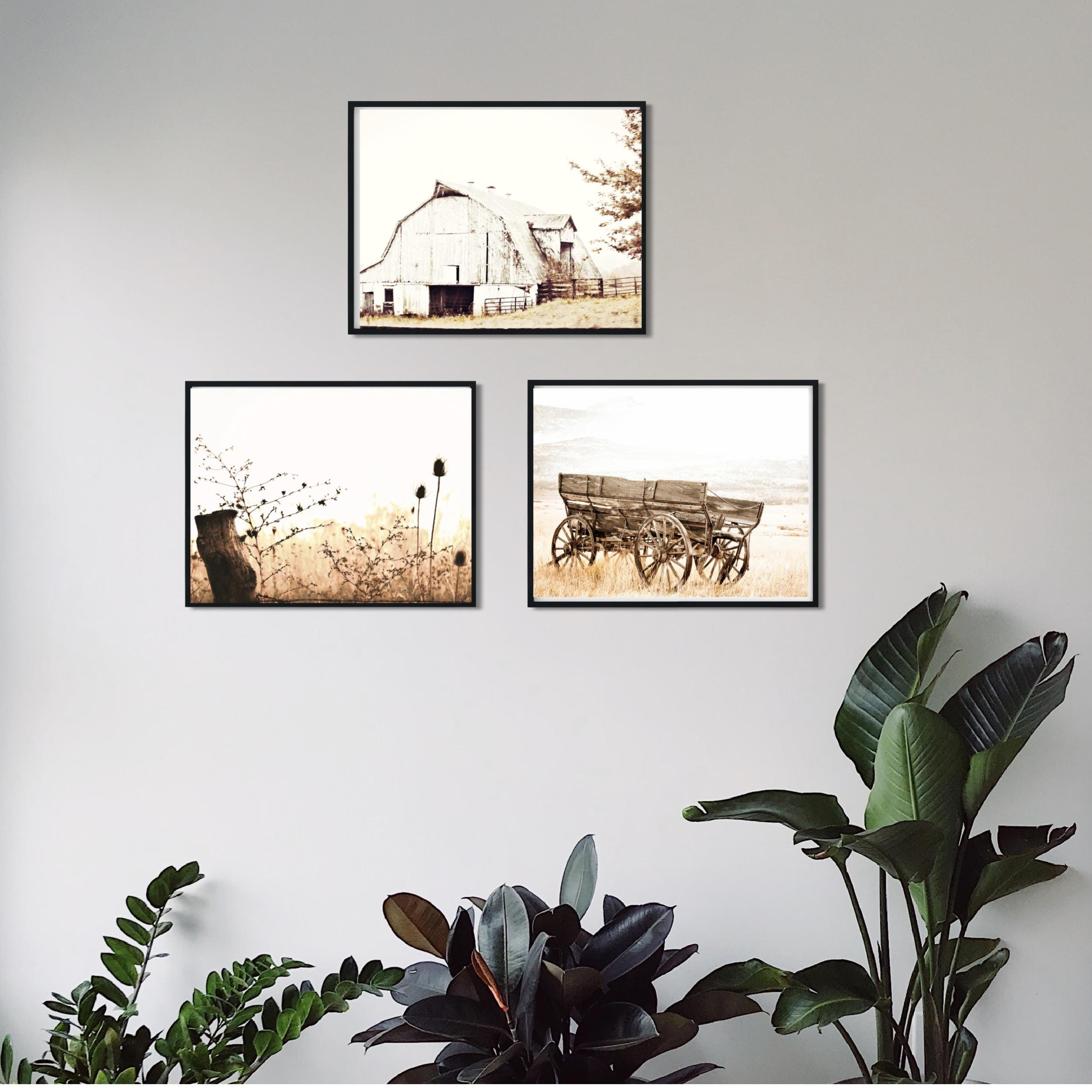 Rustic Farmhouse Set of 3 Photo Mailed Barn Old Wagon Wildflowers Print ...