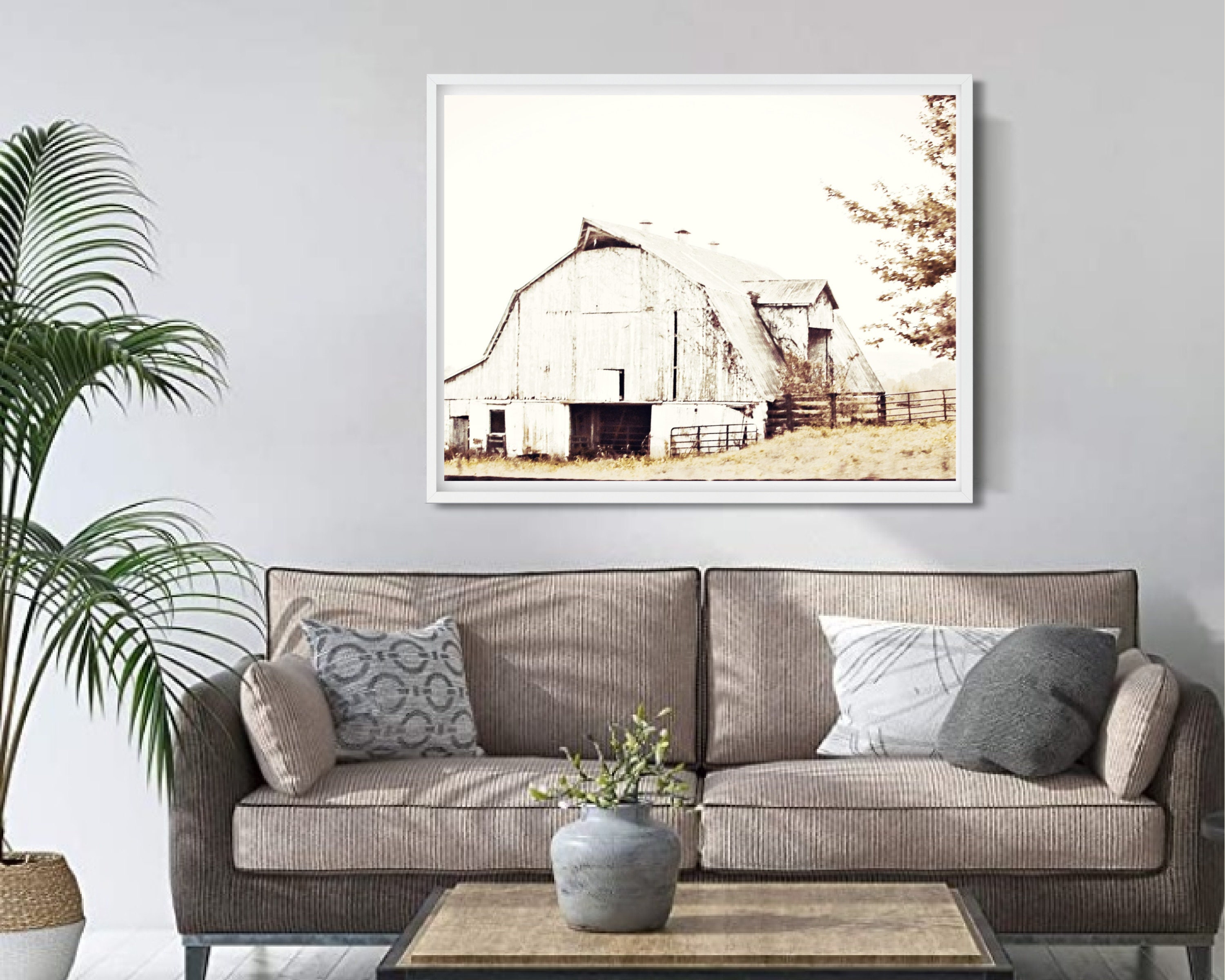 Old Barn Farmhouse Printable Wall Art White Barn Country Landscape ...