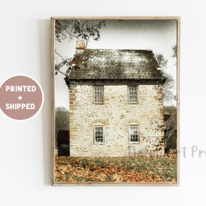 Old Farmhouse Rustic Print Mailed, White Barn Country Wall Art, Rustic Home Wall Decor, Old Farm Gold Rust Gray Photo, Country Landscape Art