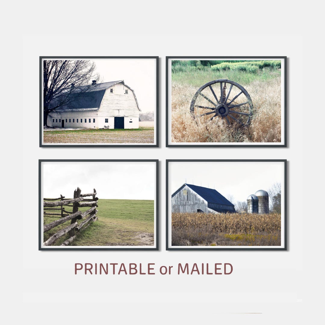 Country Rustic Set of 4 Photo Printable or Mailed Old White Barn ...
