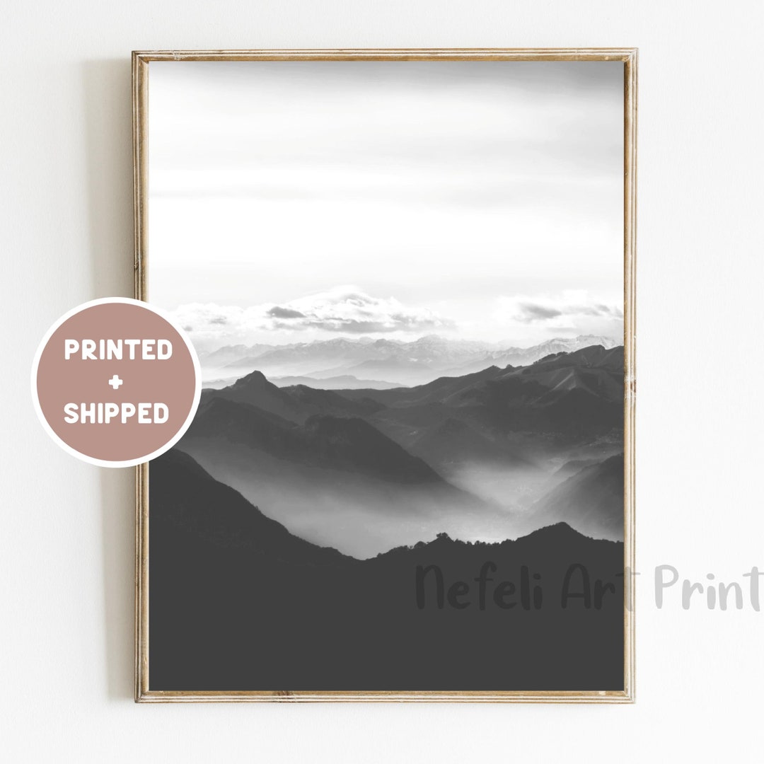 Mountain Black and White Landscape Print Mailed, Minimalist Mountains ...