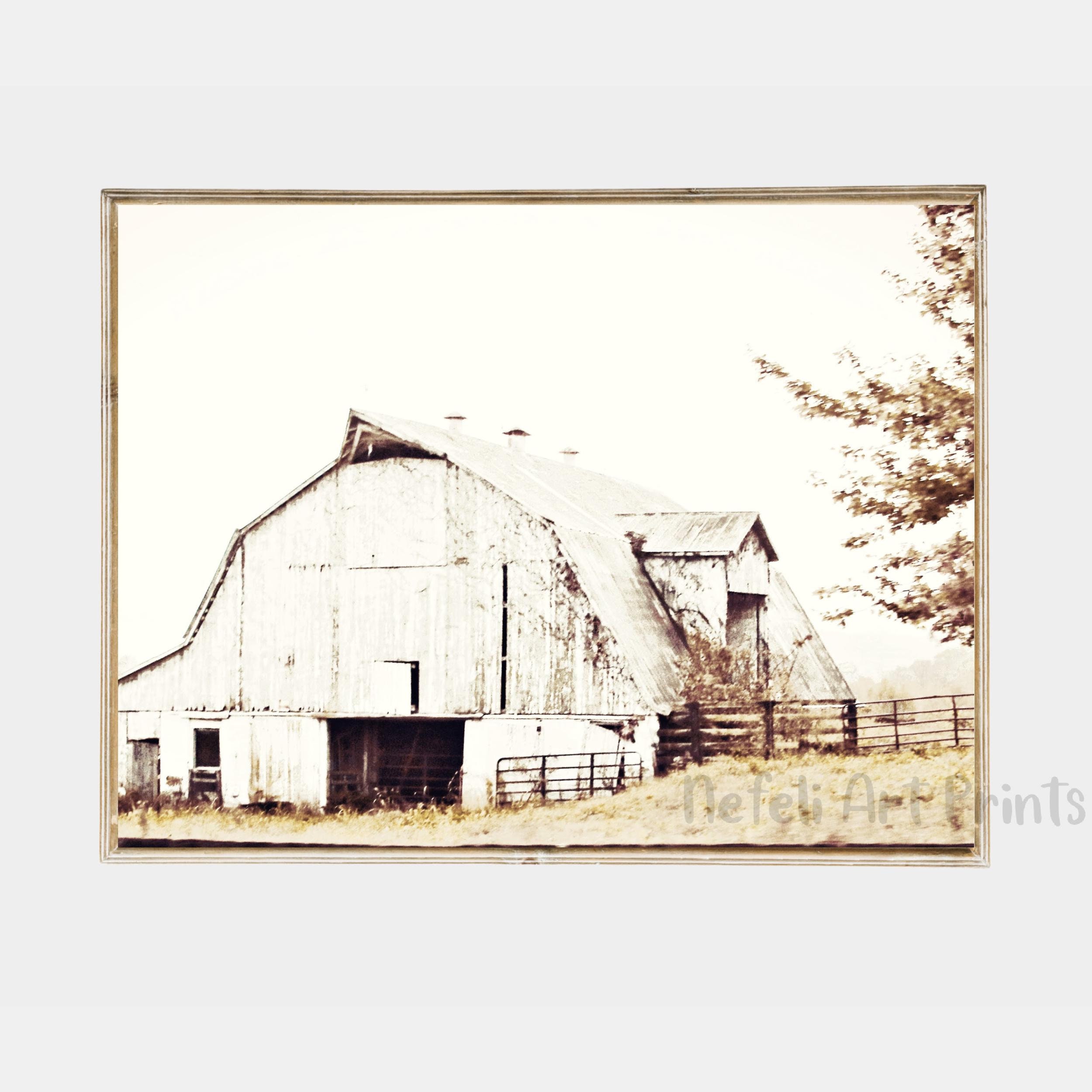 Old Barn Farmhouse Printable Wall Art White Barn Country Landscape ...