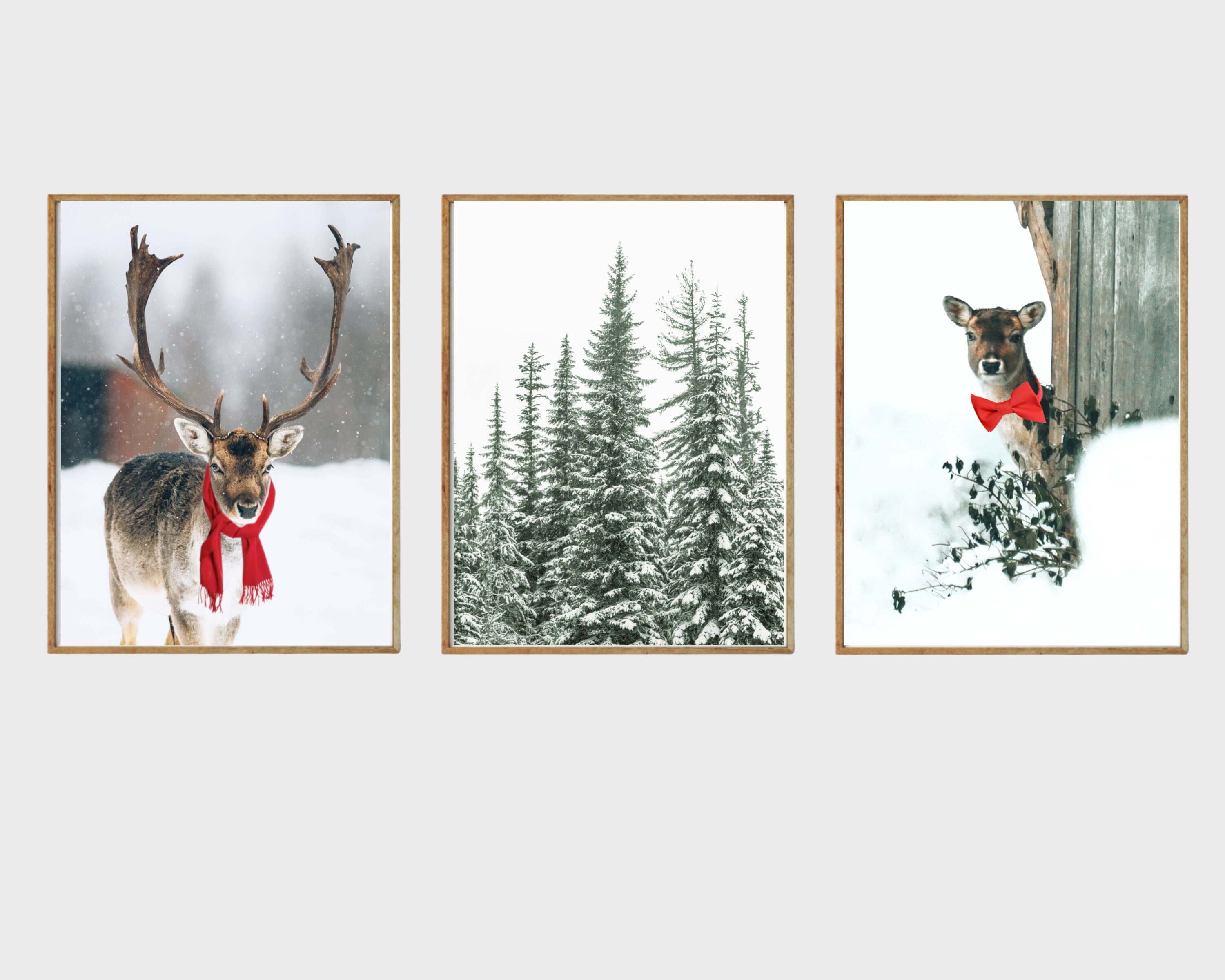 Winter Reindeer and Forest Set of 3 Printable Wall Art, Christmas ...