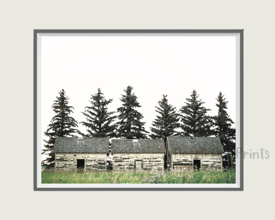 Farmhouse Old Barns Neutral Printable Wall Art, Country Landscape Print
