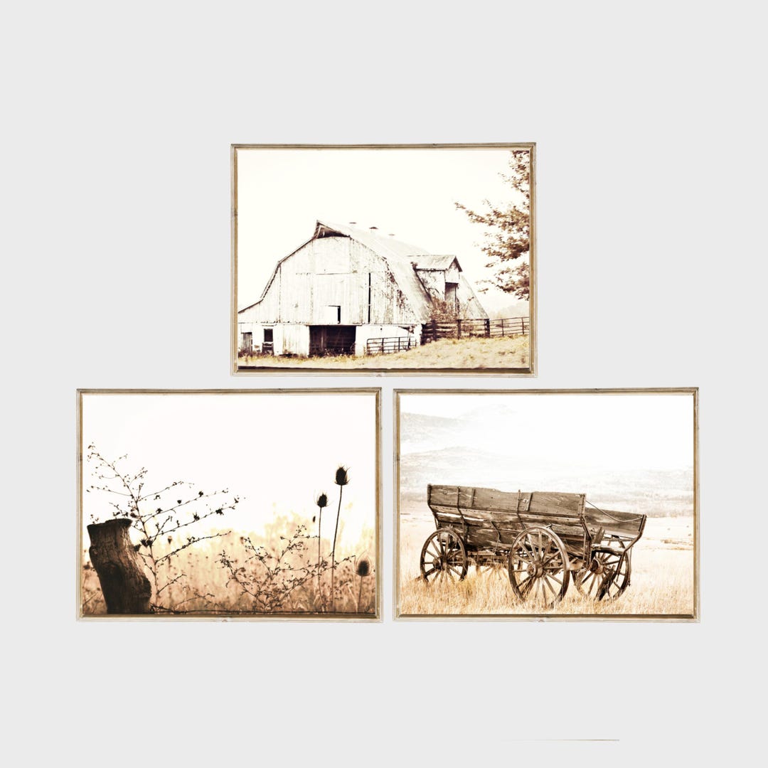 Rustic Farmhouse Set of 3 Photo Printable Barn Old Wagon Wildflowers ...