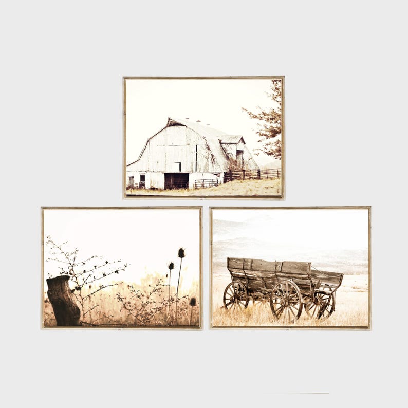 Rustic Farmhouse Set of 3 Photo Printable Barn Old Wagon Wildflowers ...