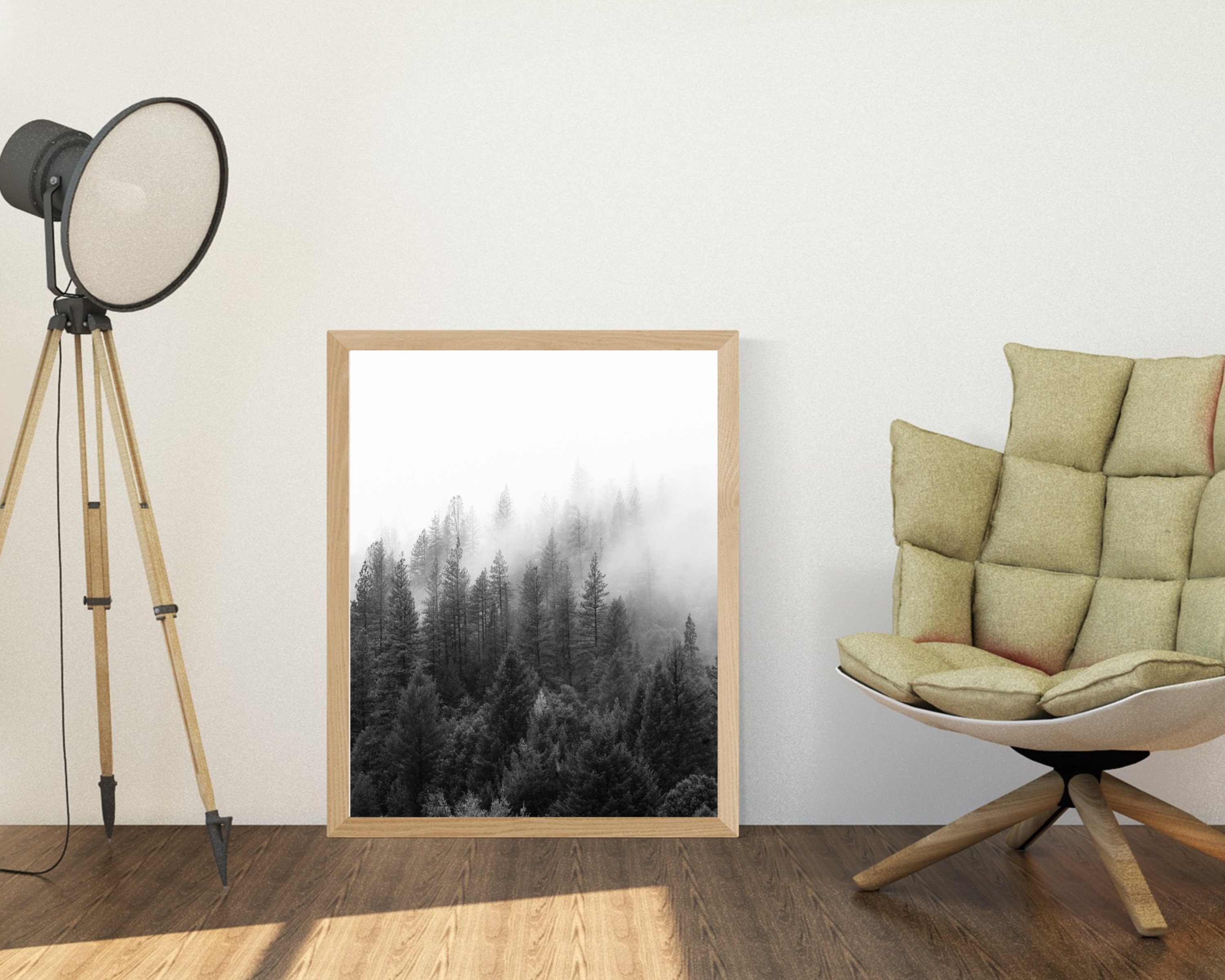 Foggy Forest Black White Print Misty Forest Scandinavian Printable Wall ...