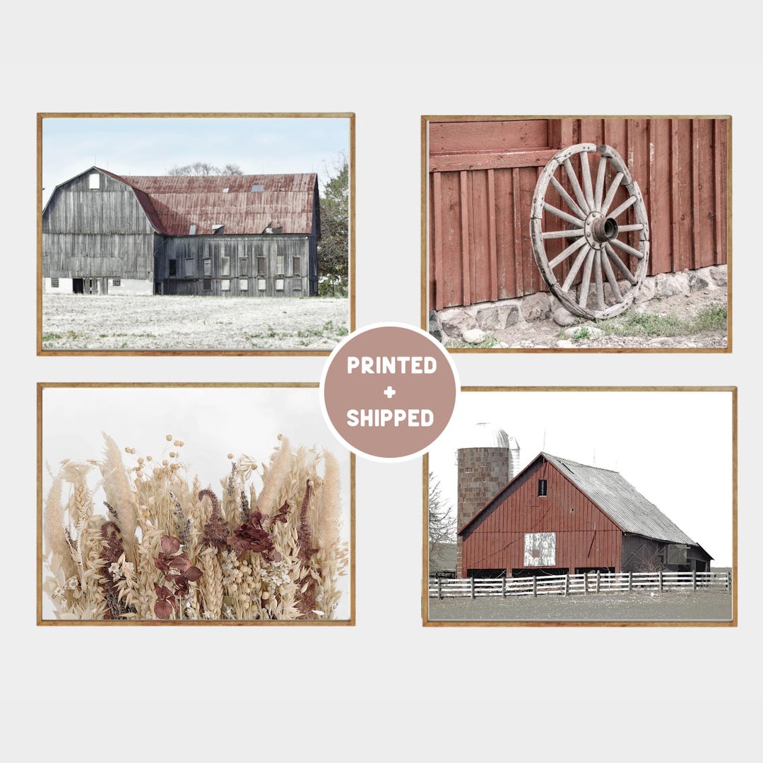 Set of 4 Farmhouse Prints Mailed Country Rustic Wall Art Old Barn Wagon ...