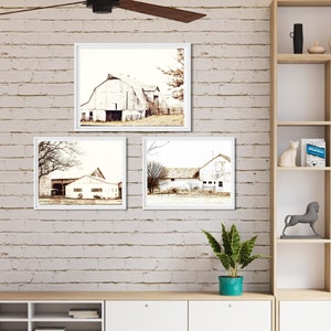Set of 3 Old Barns Farmhouse Printable Wall Art White Barns Rustic Wall ...